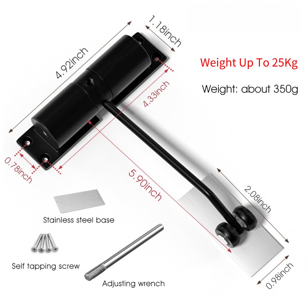 HASTHIP Auto Door Closer for Home and Office with Adjustable Speed and Quiet Spring | Zinc Alloy Black 25 kg Model