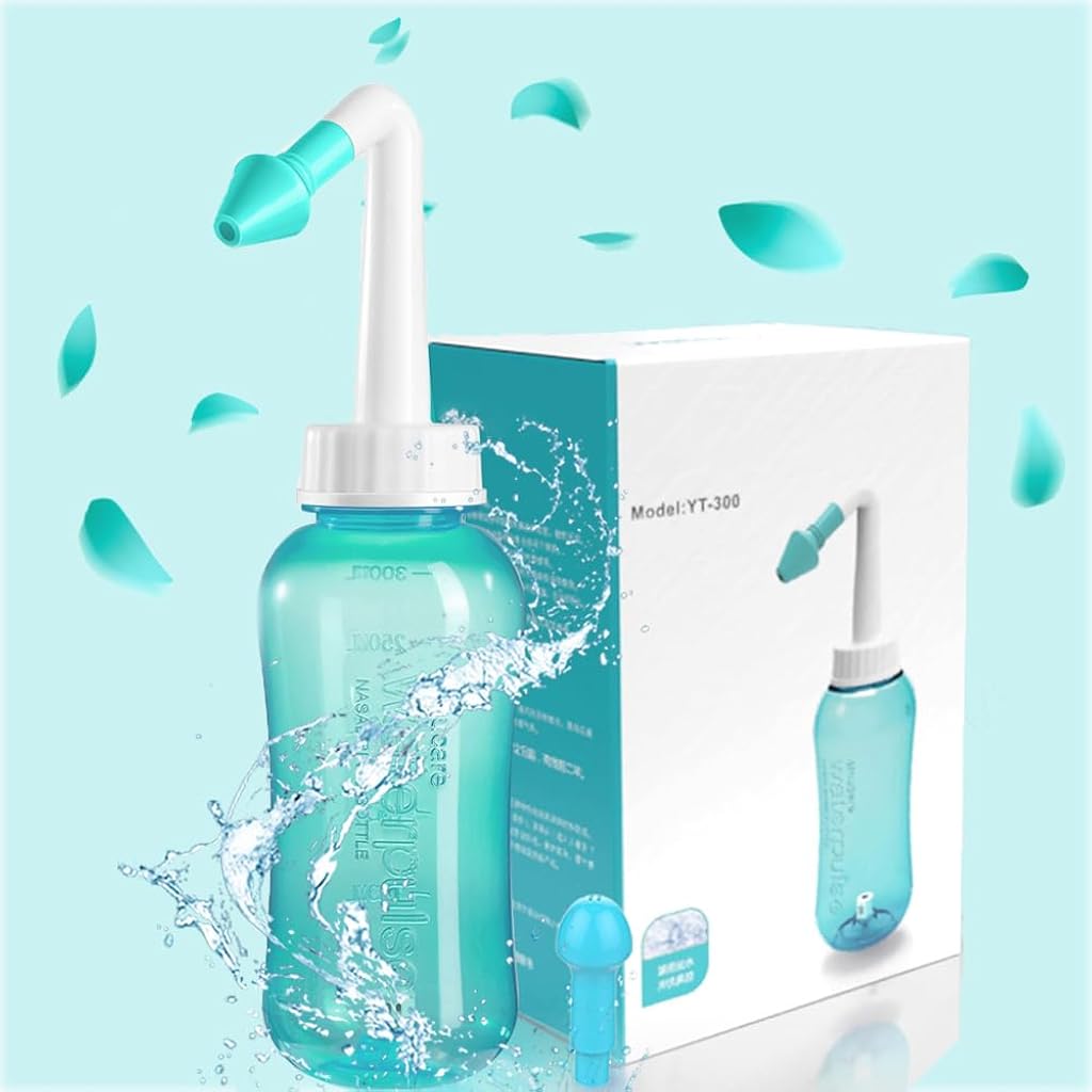 HASTHIP® 300ML Neti Pot for Sinus Rinse Bottle Nasal Wash Nasal Irrigation Jal Neti Pot with 2 Nozzles, Nose Cleaner Washing Bottle Nasal Spray Nose Cleaner for Adult & Kid Travel Essentials, Green