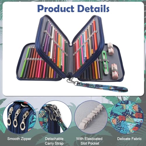 HASTHIP® Large Capacity Pencil Case with 78 Elastic Loops, Multi-Layer Zipper Pouch, Cartoon Print Stationery Organizer Bag for School, Art Supplies, Colored Pencils, Travel Pen Holder, 6.3"x7.87"x