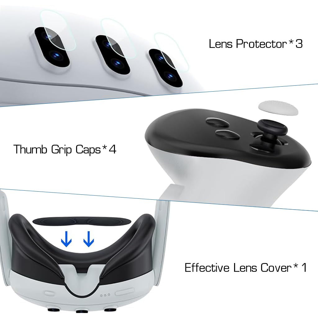 HASTHIP® YourBrand Protective Case Compatible with Meta Quest 3, Clear VR Shell Cover with Lens Protector, Tempered Glass Screen Guard, Joystick Thumb Caps, Essential VR Accessories Kit, No Headset
