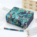 HASTHIP® Large Capacity Pencil Case with 78 Elastic Loops, Multi-Layer Zipper Pouch, Cartoon Print Stationery Organizer Bag for School, Art Supplies, Colored Pencils, Travel Pen Holder, 6.3"x7.87"x