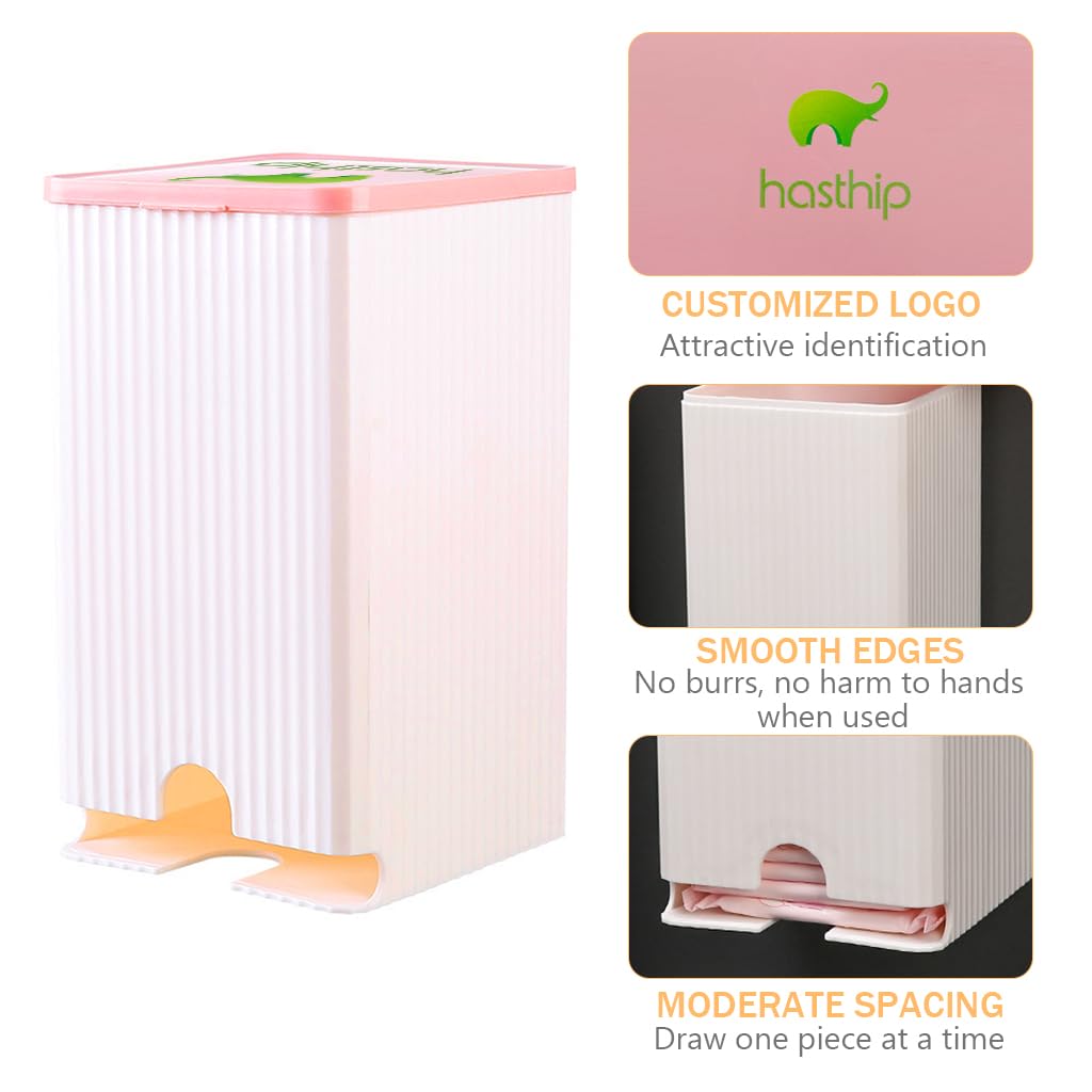 HASTHIP Sanitary Pads Dispenser for Bathrooms with Sliding Cover Refill and Waterproof PP Box | Holds 25-30 Pads 11.5×11.5×19.5cm