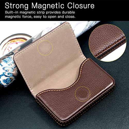 HASTHIP® Bussiness Card Holder Portable Travel Card Holder, 15-Card Capacity, Fashion PU Card Holder with Magnetic Closure, Multi Use Small Accessories Organizer Case, 10x6.5x1.7cm