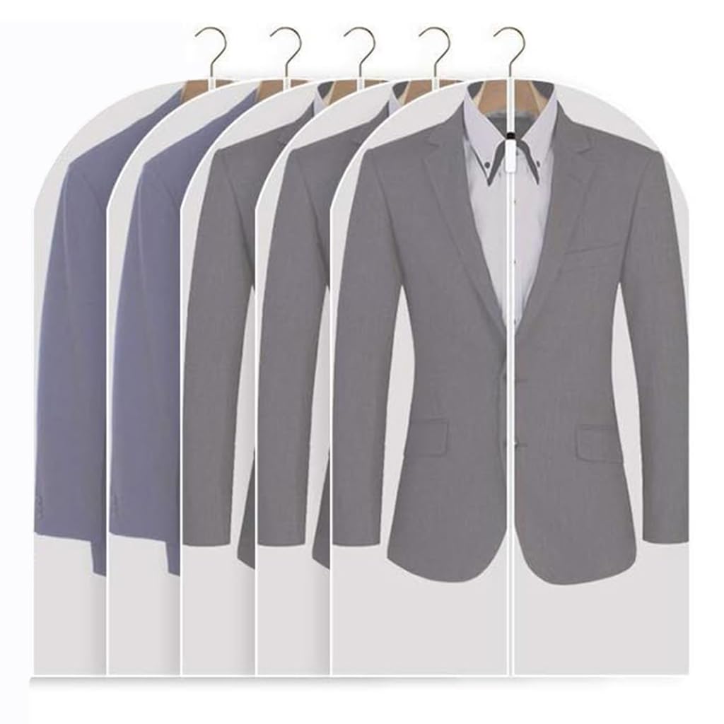 HASTHIP Suit Cover Set for Garment Storage with Zippered Hanging Design 5pcs 60x100cm PEVA | Clear Clothes Protector Bags