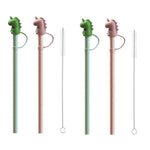 HASTHIP Silicone Straw Set for Water Bottles 12 in with Dino Cap and Cleaning Brush | BPA Free Reusable for Kids