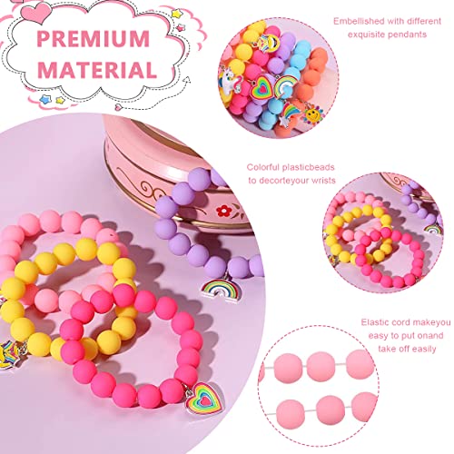 HASTHIP® 6 Pack Beads Bracelet for Girls, Cartoon Charm Best Friend Bracelet for Kids, Cute Candy Color Pendant Bracelets Set Gift