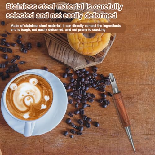 HASTHIP® Dual-ended Latte Art Pen, Stainless Steel Etching Tool with Wooden Handle, Needle & Round Tip Design for Coffee Drawing, Barista Art Tool for Cappuccino and Espresso Decor