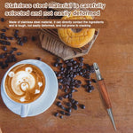 HASTHIP® Dual-ended Latte Art Pen, Stainless Steel Etching Tool with Wooden Handle, Needle & Round Tip Design for Coffee Drawing, Barista Art Tool for Cappuccino and Espresso Decor
