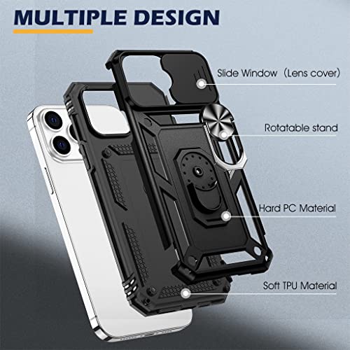 HASTHIP® Phone Cover for iPhone 13 Back Cover with Slide Camera Lens Protection Heavy Duty TPU Shockproof Protective iPhone 13 Case with Stand