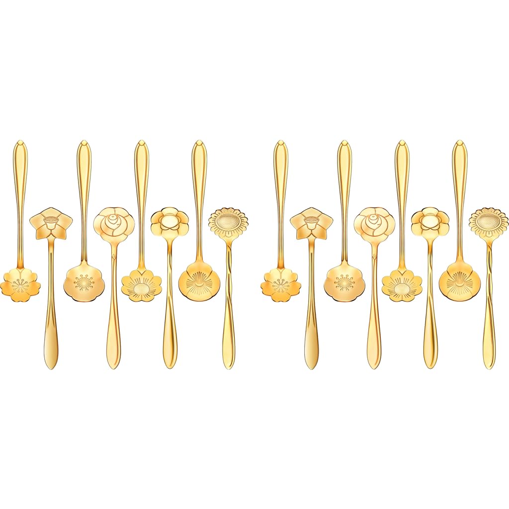 HASTHIP Flower Spoon Coffee Teaspoon Set for Tea and Sugar | 16PCS 410 Stainless Steel 11.9 cm