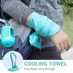 HASTHIP® Cooling Towel 30x80cm, Quick Dry Towels, Cool Feel Sweat Towel for Gym, Sports & Outdoor, Lightweight & Highly Absorbent, with Silicone Case & Carabiner for Men & Women, Green
