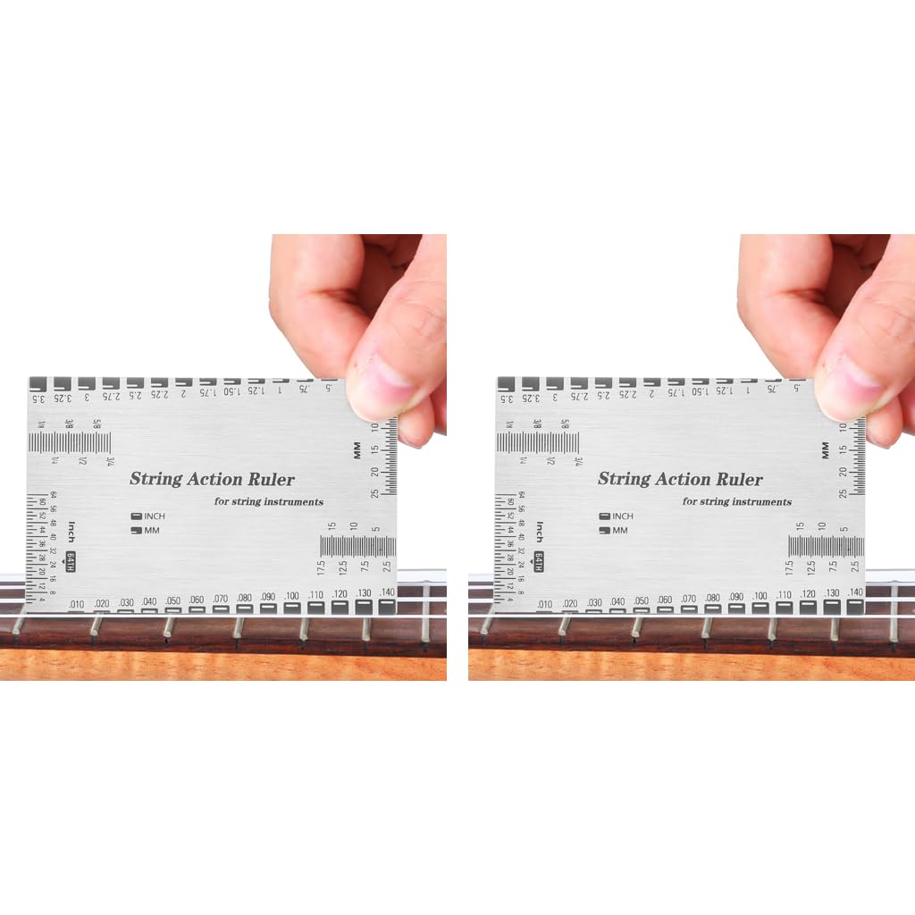 HASTHIP String Action Ruler for Guitar Setup with Etched Precision Scale | 2PCS Stainless Steel Gauge