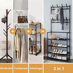 HASTHIP® Bench Garment Rack 4-Tier Metal Shoe Organizer with Coat Hooks,Entryway Shoe Storage Shelf and Hat Stand,Hallway Clothes Rack with 8 Hooks DIY Assembly Multipurpose Rack