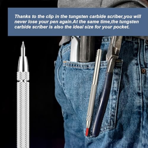 HASTHIP® 2Pcs Tungsten Scribers with 10 Interchangeable Tungsten Tips Anti-slip Pocket Tungsten Scriber with Strong Magnet Cap Multipurpose Tungsten Carbide Scribers for Glass/Ceramics/Metal Sheet