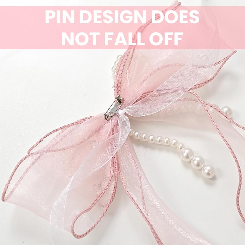 HASTHIP Curtain Tiebacks for Bedrooms with Pink Bows Pearls and Lace | 2 Pcs 31.5 in Set