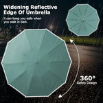 HASTHIP® Auto 3-Fold Large Umbrella with Reflective Strip, 50'' Compact Travel Umbrella, One-Touch Open/Close, Reinforced 10 Dual Ribs, Sun Protection 99 UV & Rain & Windproof for Men Women (Mint