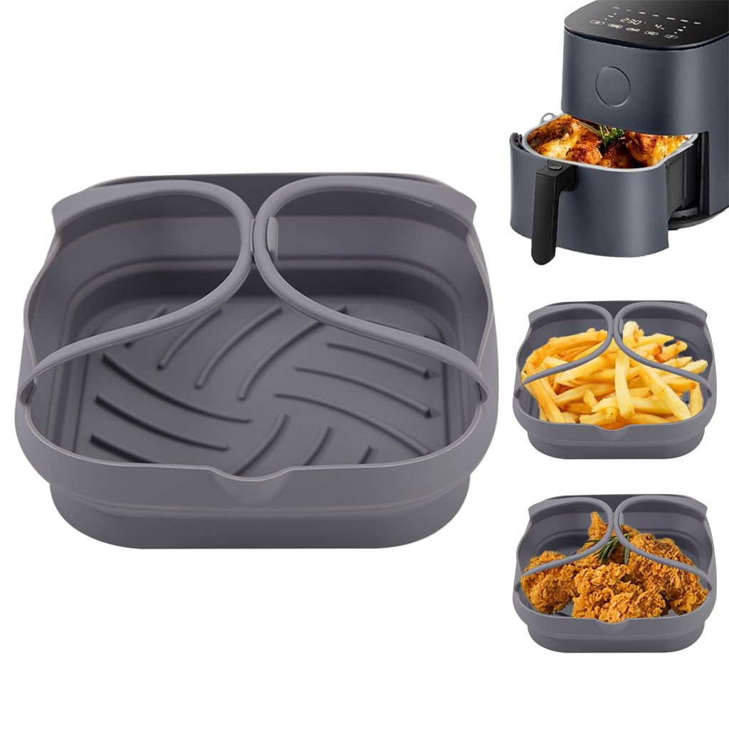 HASTHIP Baking Tray for Air Fryer with Raised Grooves and Handles 21x6cm Silicone Liner | Foldable Oven Pot in Grey