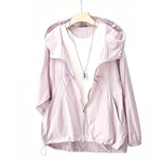 HASTHIP® Chaqueta Impermeable Mujer Ligera con Capucha, Protección Solar UPF50+, Rompevientos Desmontable para Senderismo y Pesca, Ice Silk, Zip Up Outdoor - Mauve - M