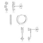 HASTHIP® Juego de 3 Pares de Aretes para Mujer,Pendientes Acero Inoxidable con Circonitas,Aros y Estrellas Hipoalergénicos y Elegantes para Múltiples Perforaciones