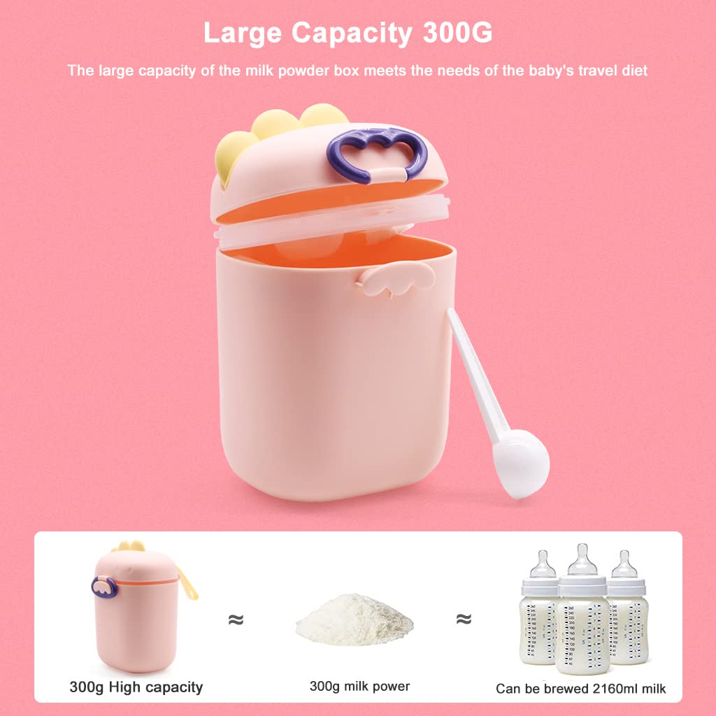 HASTHIP® 300 Grams Baby Formula Dispenser, Portable Milk Powder Dispenser Container with Carrying Handle and Scoop, Foodgrade PP Double Layer Anti-Leak Design for Outdoor Travel Home (Pink)