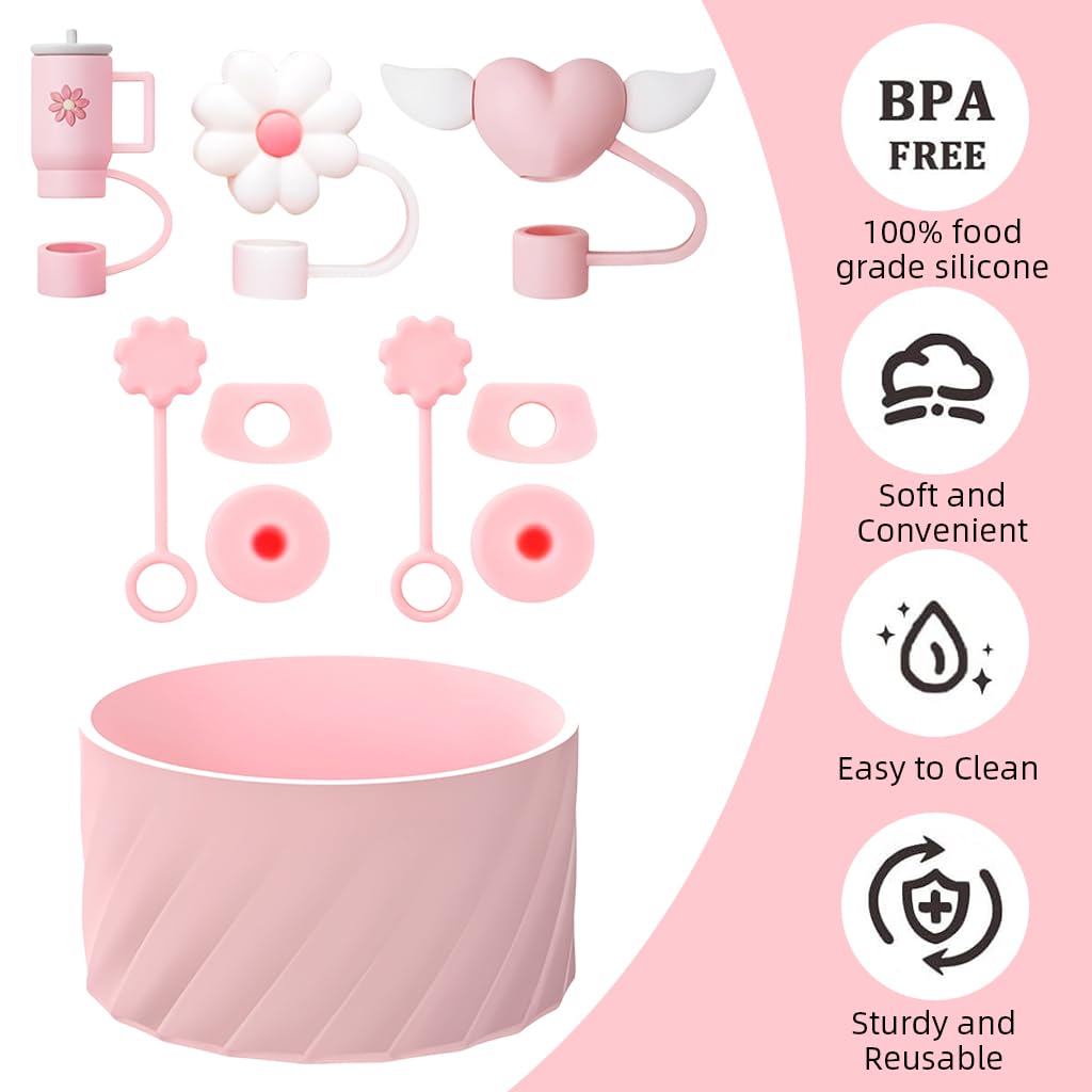 HASTHIP Stanley Cup Accessories Set with 10Pcs Silicone Straw Caps and Cup Boot | Fits 9–10mm Straws
