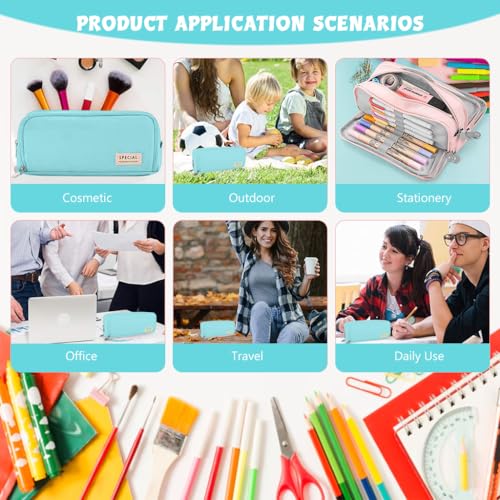 HASTHIP® Pencil Case Box for Boys Girls, Large Capacity 3 Compartment Pen & Pencil Pouch, Stationery Organizer Bag for Kids Teens Adults, Blue