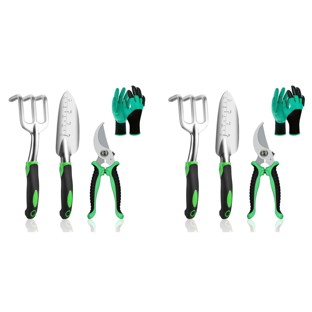 HASTHIP Garden Tools Set for Home Gardening featuring Stainless Steel Spade Cultivator and Gloves | 8PCS