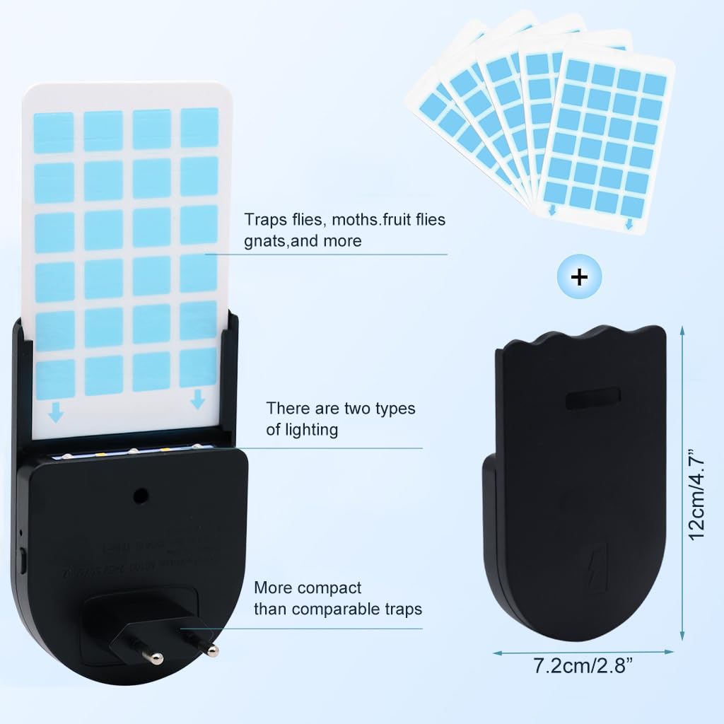 HASTHIP Mosquito Trap Light for Bedrooms with 5Pcs Sticky Cards and UVA Attractant | Child Friendly Plug and Go 110x73x55mm