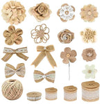 HASTHIP® Set of 20Pcs DIY Jute Burlap Ribbon Roll, Jute Rope for Craft includes 4 Rolls 2m Lace Fabric Ribbons for Gift Wrapping, 50m Hemp Thread, 4Pcs Bows for Decoration, 11Pcs Ribbon Flowers Decor