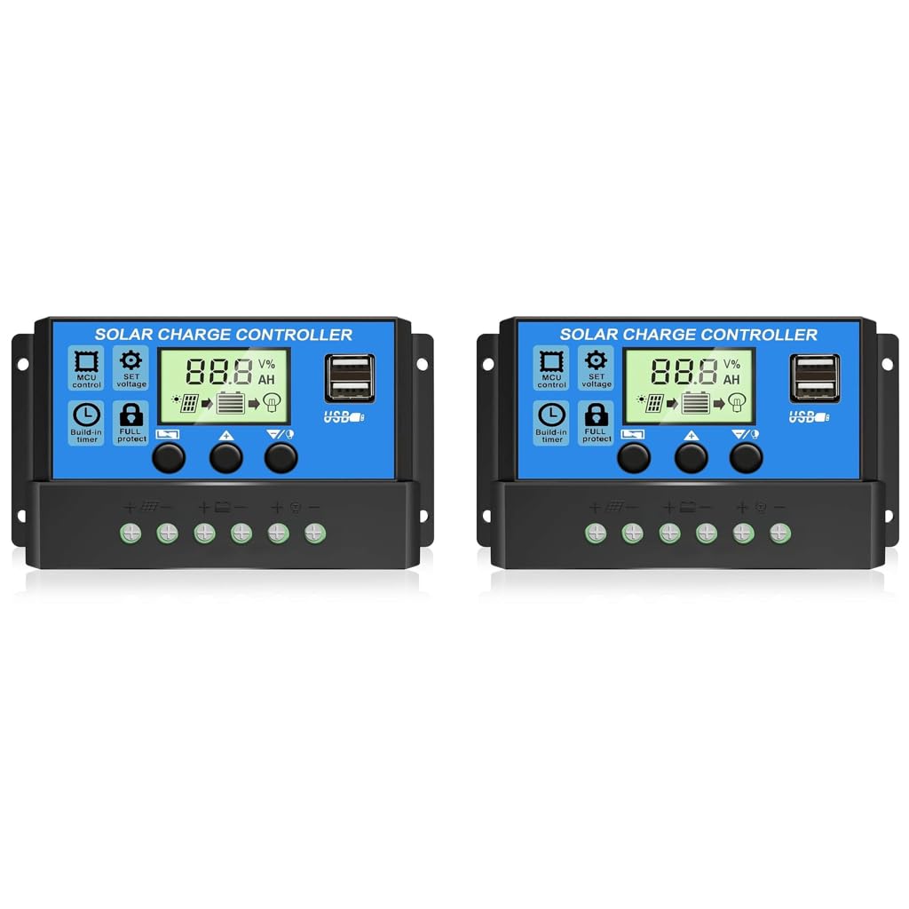 HASTHIP Solar Charge Controller 20A for 12V 24V Lead Acid Battery with LCD Display and Dual USB | Timer Control and Multi Protection