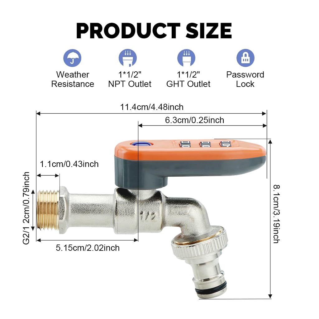 HASTHIP Garden Faucet for Outdoor Use with 4 Digit Lock and Full Copper Construction | 3/4 in NPT Thread