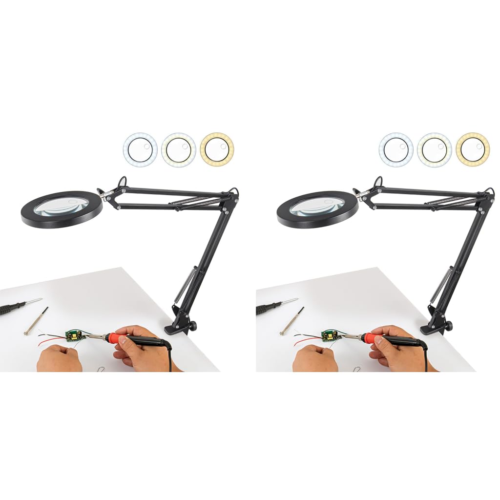 HASTHIP Desk LED Magnifier for Repairing and Reading with 15X Lens and Flexible Arm | 3-Color USB Lamp