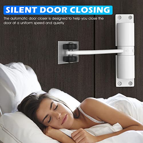 HASTHIP® 2pcs Door Closer,Zinc Alloy Automatic Safety Spring Door Closer,Adjustable Closing Hinge Quiet for Wooden Metal Security Weight Up to 30 Kgs (White)