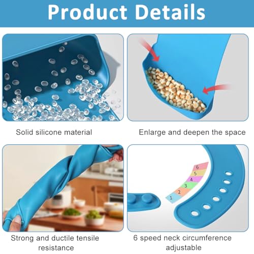 HASTHIP® Silicone Reusable Adult Bib, Waterproof Dining Bib for Elderly & Patients, Adjustable Neck Strap, Easy Clean, Catch-All Pocket, Small Size 17.7x11.4 Inches, Blue