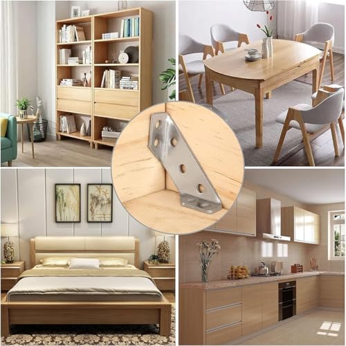 HASTHIP® 20Pcs Furniture Corner Connectors with 120Pcs Screws, Heavy Duty Stainless Steel Angle Corner Connectors Corner Brackets Metal Corner Braces for Wood Cabinets, Shelves, Furniture Assembly