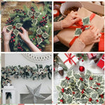 HASTHIP® 30Pcs Christmas Holly Berries with Green Leaves Christmas Decorations Gold and Red Artificial Holly Berries Hanging Christmas Ornaments for Xmas Tree, Garland Wreath, Home Decor