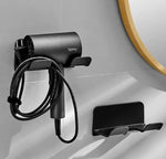 HASTHIP® Hair Dryer Holder Wall Mount,Blow Dryer Hanger with Plug & Cord Organizer,Self Adhesive Hair Hook for Bathroom or Cabinet Storage (2 Pack Black)