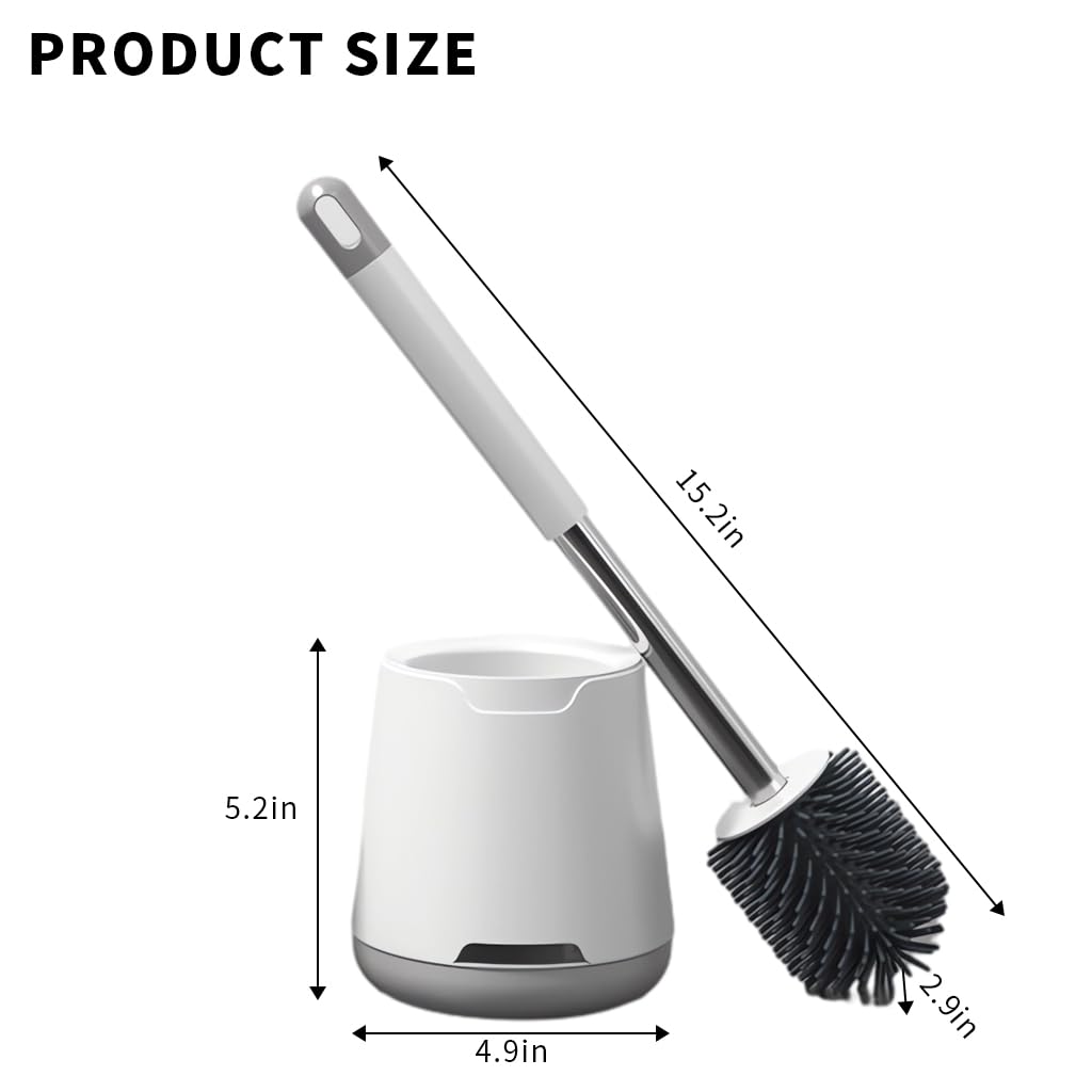 HASTHIP Silicone Toilet Brush Set for Bathroom with 17cm Long Handle and Ventilated Holder | Flexible Bristles Cleaner