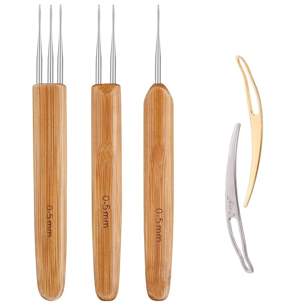 HASTHIP Dreadlock Crochet Hook Set for Hairstyling with 13.8cm Needles and Bamboo Handle