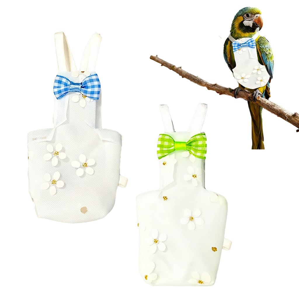 HASTHIP® 2Pcs Parrot Diaper Flight Suit for Small Birds, Floral Bird Clothes with Checked Bow Charm, Breathable Polyester Couple Parrot Diaper for Cockatiel, Conure, Lovebird & Similar Birds