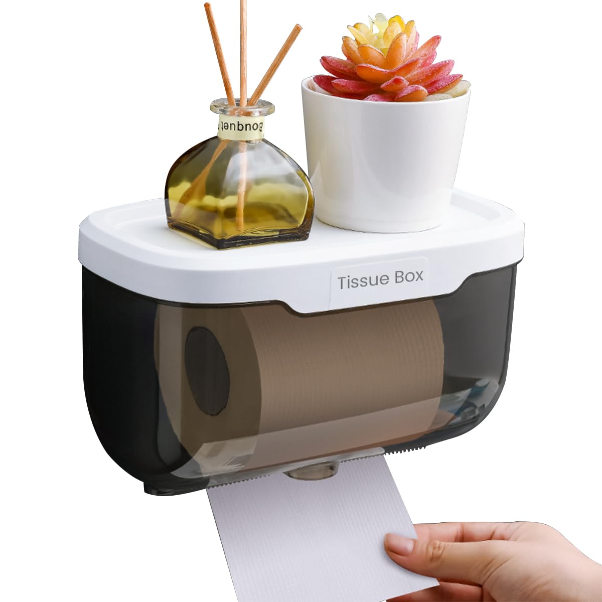 HASTHIP Wall Mounted Paper Holder with 18x10.5cm Utility Shelf and Screw Mount | Stainless Steel