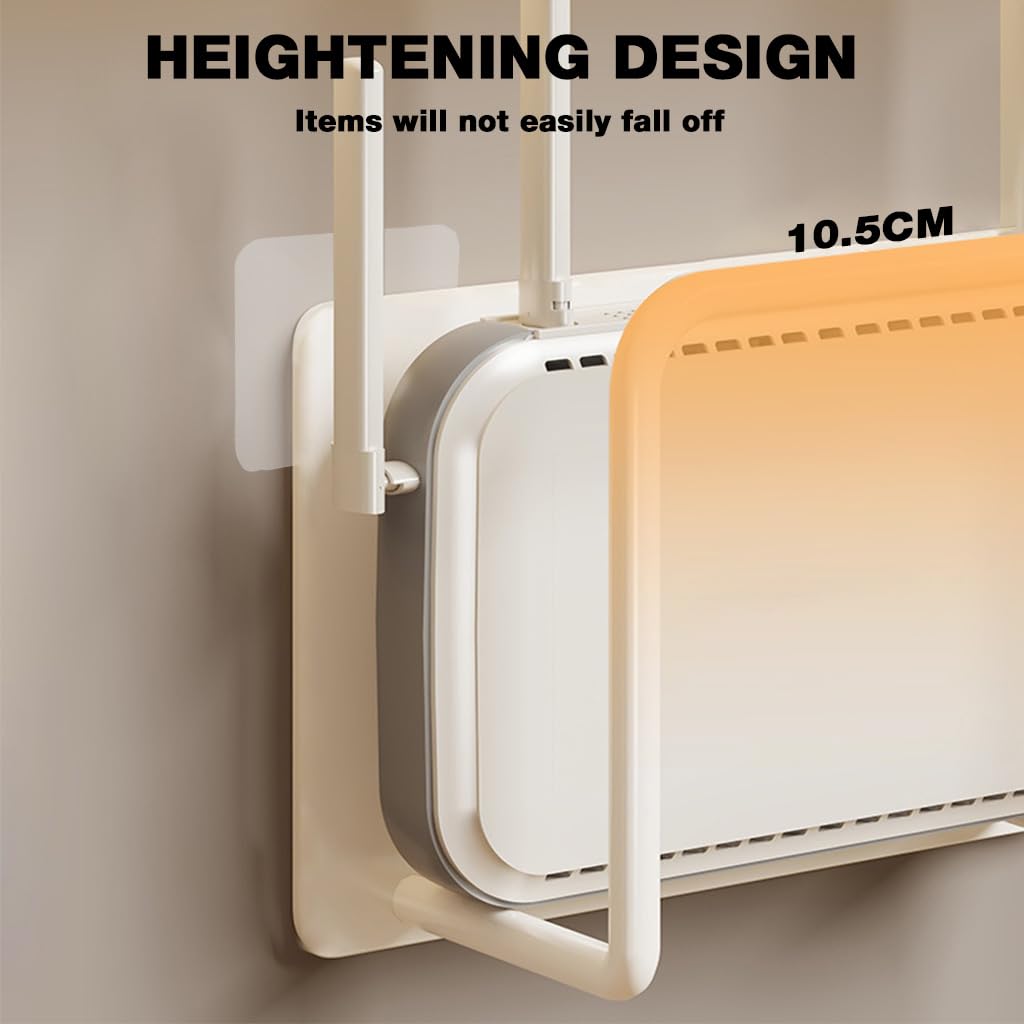 HASTHIP Wall WiFi Router Mount for Home and Office with No Drill Setup 15x6x10 cm | White Metal Holder
