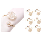 HASTHIP® Pearl Rose Napkin Rings Set of 6, Elegant Gold Imitation Beaded White Napkin Holders for Wedding, Holiday Table Decor, Formal Dinner Party Accessories