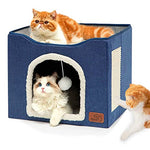 HASTHIP® Cat Beds for Cats, Cat House Cat Cave for Pet, Foldable Cat Hidewawy Cat House with Fluffy Ball Hanging Toy and Scratch Pad - 16.5x16.5x14 inches