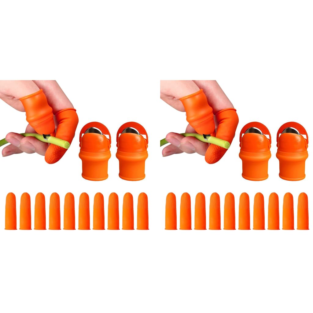 HASTHIP Thumb Cutter Set for Plant Harvesting with 24 pcs Stainless Steel Blades | 10 pcs Silicone Finger Protectors