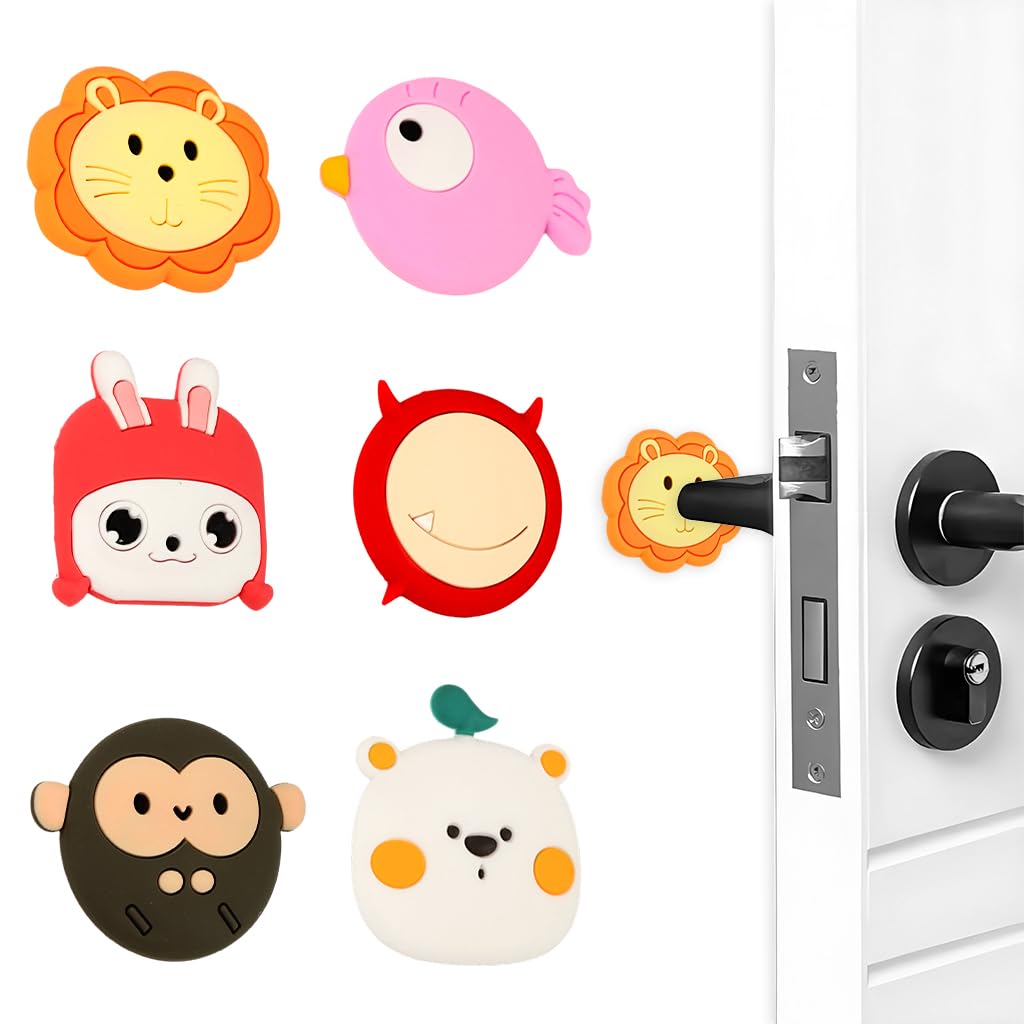 HASTHIP® Self-Adhesive Cartoon Silicone Door Stop Wall Protector, Reusable Shock Absorbent Gel Door Bumper, Non-Slip Wall Shield for Home Office Bedroom and Bathroom