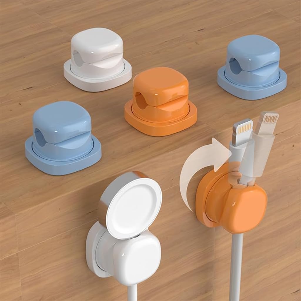 HASTHIP® Organizador de Cables Giratorio – Clips de Cable con Bloqueo en 1 Segundo | Gestión Cables Adhesiva Fuerte para Escritorio,Mesita Noche y Coche | Soporte con Resorte