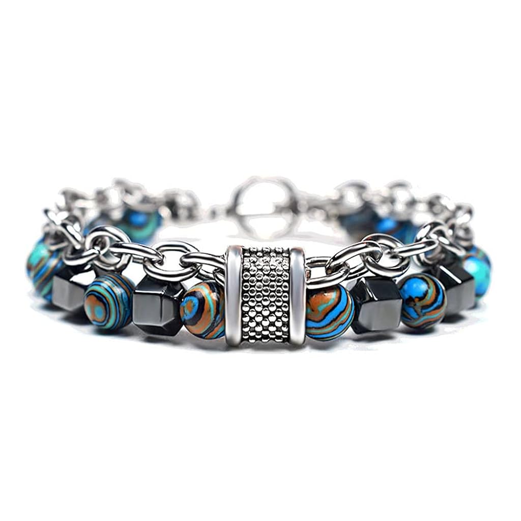 HASTHIP® Pulsera de obsidiana natural de ojo tigre para hombre y mujer, joyería moda acero inoxidable