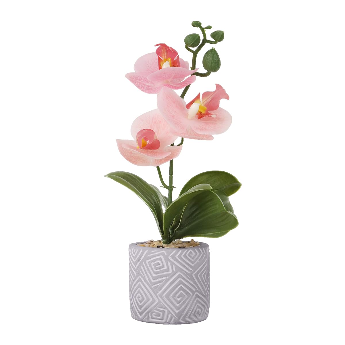 HASTHIP Artificial Orchid Plant for Home Decor with 28 cm Cement Pot featuring Soft Rubber Petals