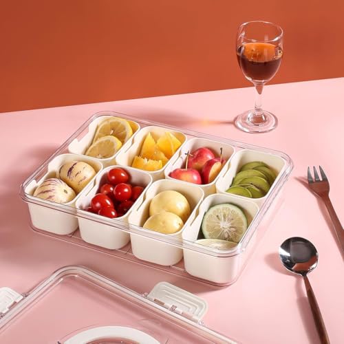 HASTHIP® Fridge Organiser Storage Boxes, Moisture-Proof Multi Compartment Storage Box, Divided 8 Compartments Kitchen Storage Box, Food Grade PP Fridge Storage Containers with Lid & Handle